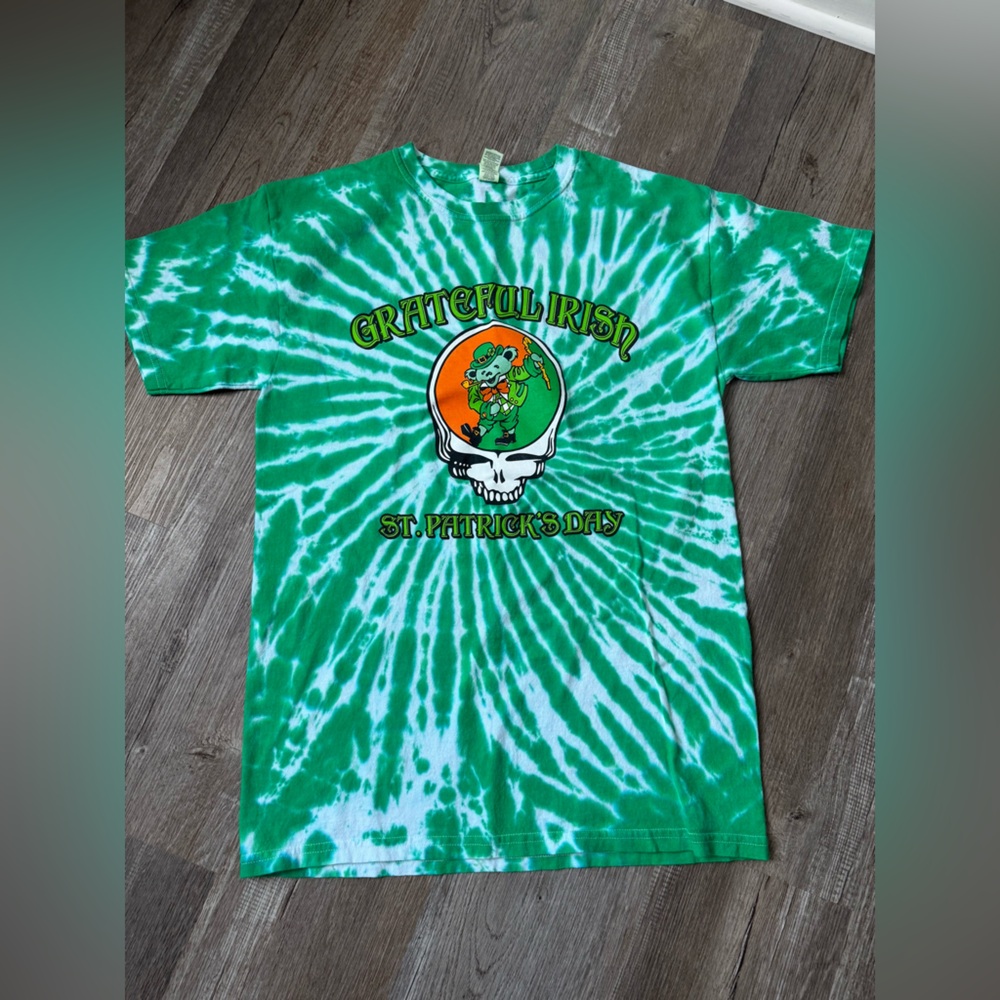 Grateful Dead Inspired Green Tie-Dye St. Patrick's Day T-Shirt Retro Irish S M